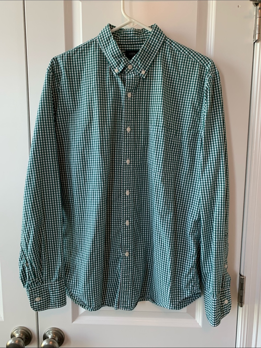 J. Crew Green and White Gingham Button-Down Shirt